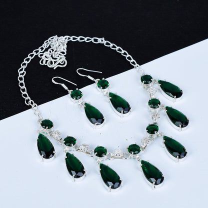 Green Tourmaline Sterling Silver Necklace & Earrings Set