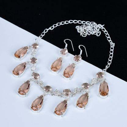 Pink Morganite Gemstone Necklace & Earrings Set
