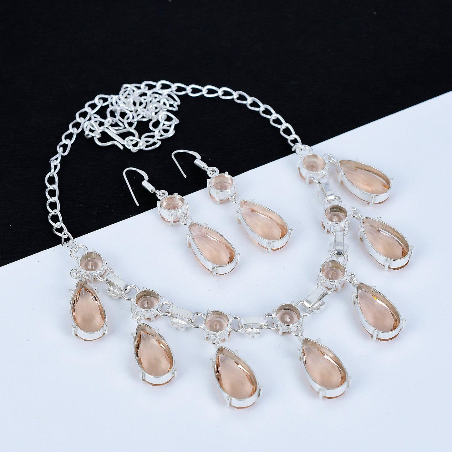 Pink Morganite Gemstone Necklace & Earrings Set