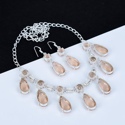 Pink Morganite Gemstone Necklace & Earrings Set