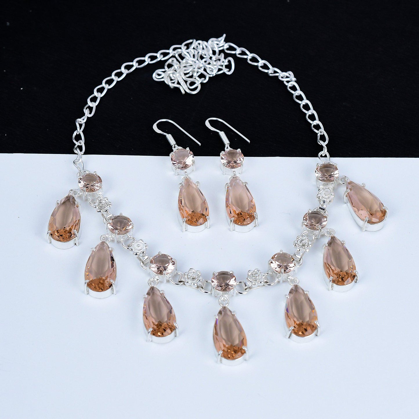 Pink Morganite Gemstone Necklace & Earrings Set