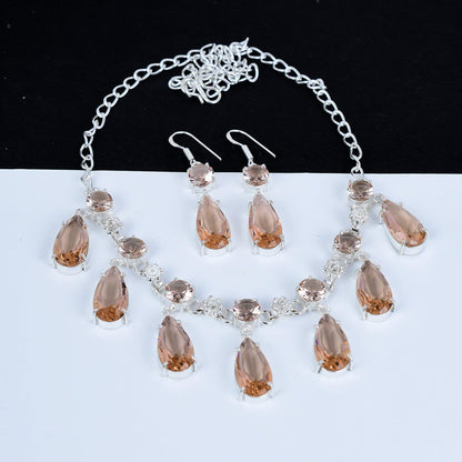 Pink Morganite Gemstone Necklace & Earrings Set