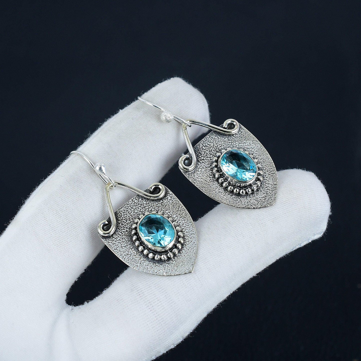 Blue Swiss Topaz Gemstone Earrings