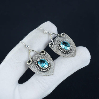 Blue Swiss Topaz Gemstone Earrings