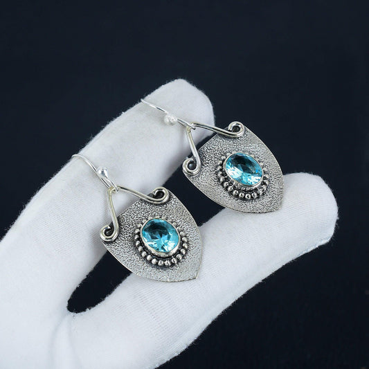 Blue Swiss Topaz Gemstone Earrings