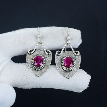 Ruby Red Sterling Silver Dangle Earrings