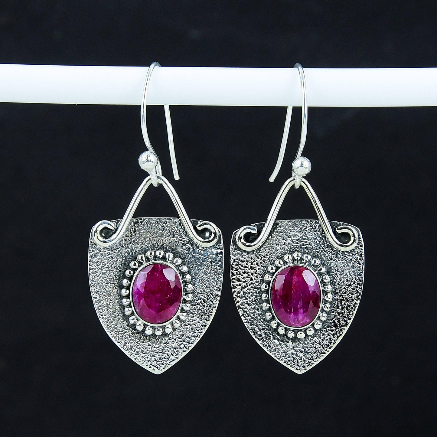 Ruby Red Sterling Silver Dangle Earrings