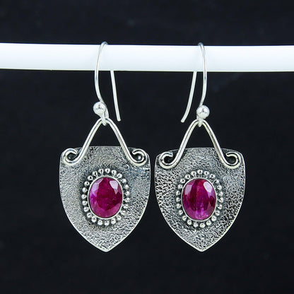Ruby Red Sterling Silver Dangle Earrings