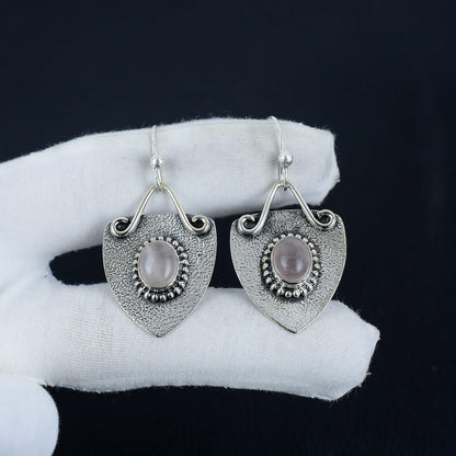 Pink Rose Quartz Gemstone Earrings