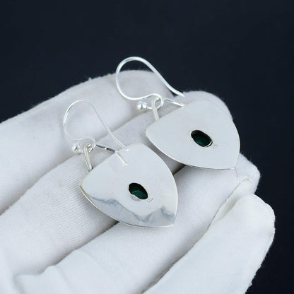 Green Emerald Gemstone Dangle Earrings