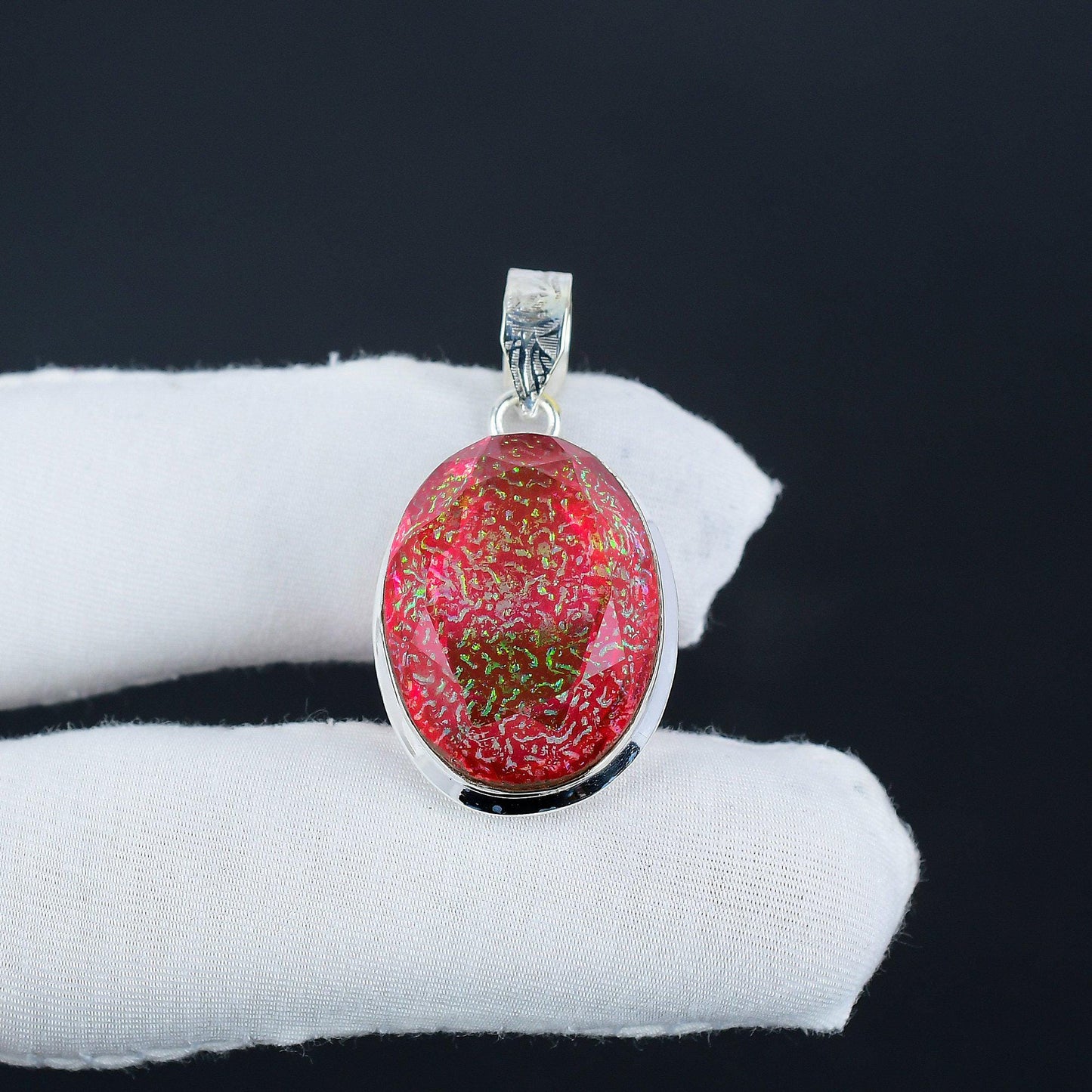 Red Australian Opal Sterling Silver Pendant