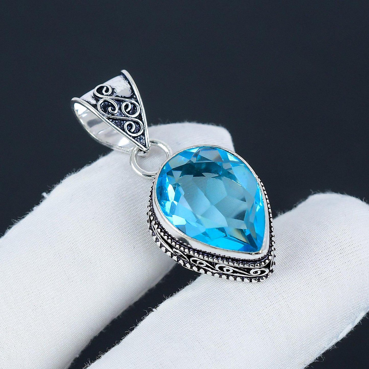 Swiss Blue Topaz Gemstone Pendant