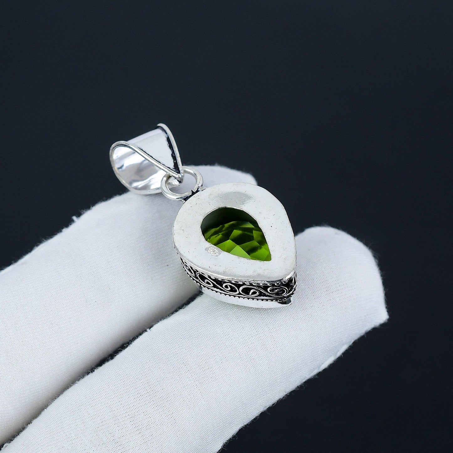 Green Peridot Sterling Silver Pendant