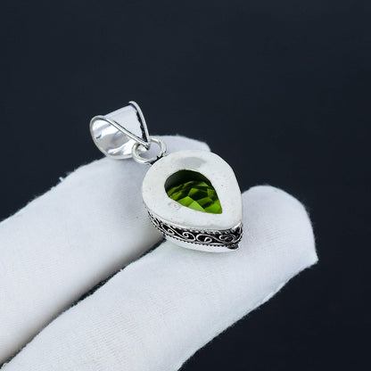 Green Peridot Sterling Silver Pendant