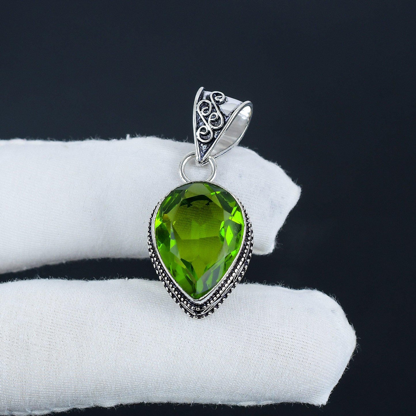 Green Peridot Sterling Silver Pendant