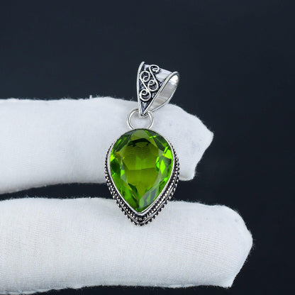 Green Peridot Sterling Silver Pendant