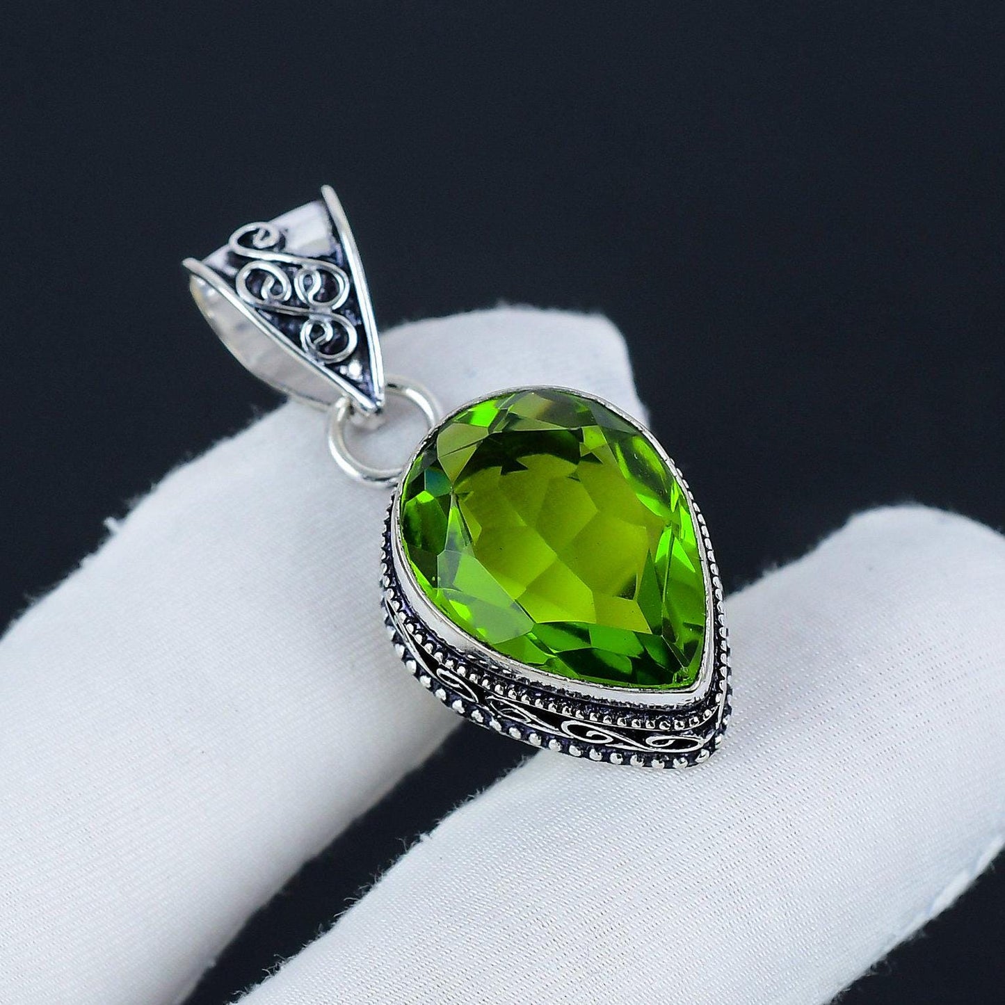Green Peridot Sterling Silver Pendant