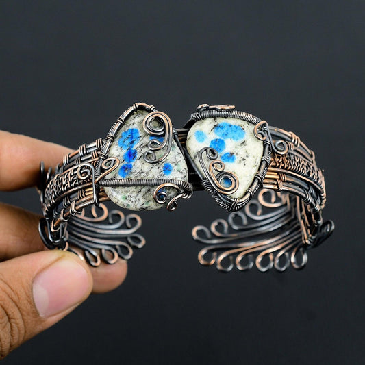 Blue Azurite Gemstone Cuff Bracelet