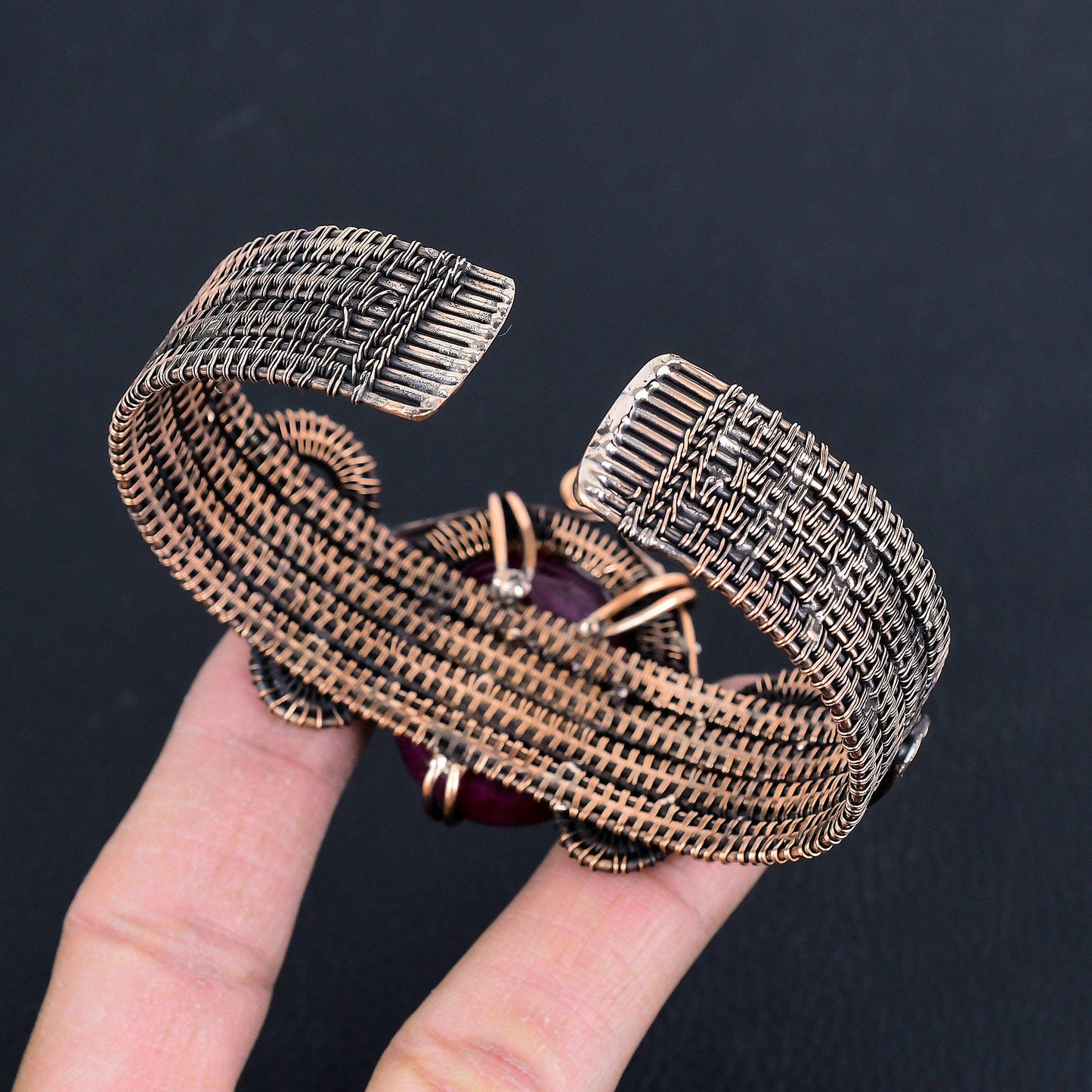 Red Ruby Gemstone Copper Cuff Bracelet
