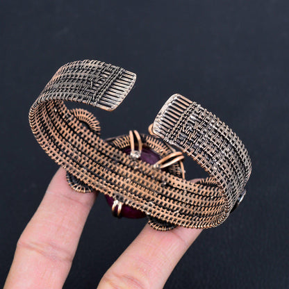 Red Ruby Gemstone Copper Cuff Bracelet