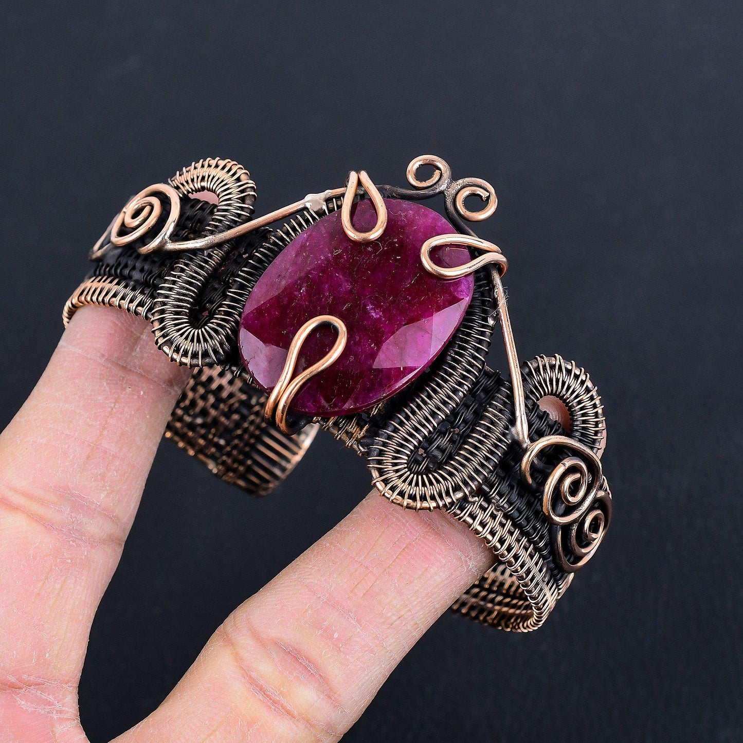 Red Ruby Gemstone Copper Cuff Bracelet