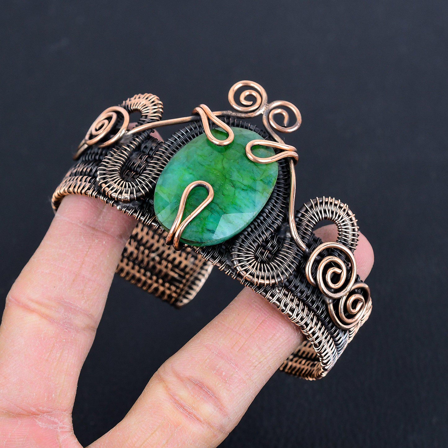 Green Emerald Gemstone Cuff Bracelet