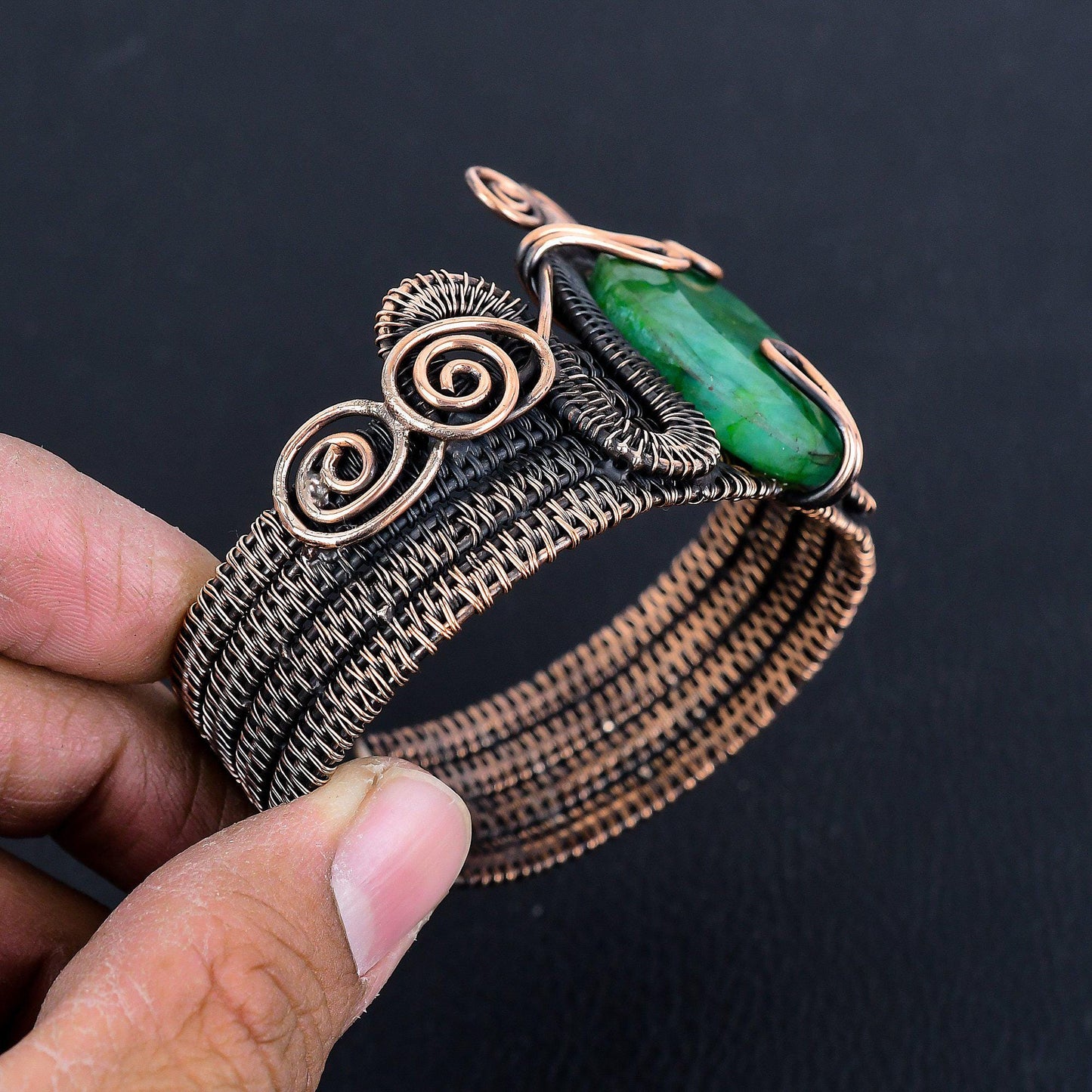 Green Emerald Gemstone Cuff Bracelet