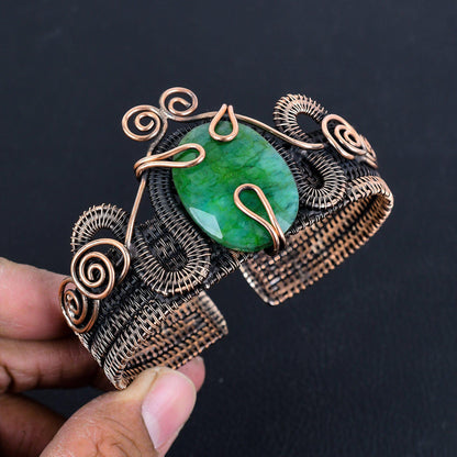 Green Emerald Gemstone Cuff Bracelet