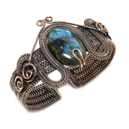 Blue-Green Labradorite Gemstone Copper Cuff