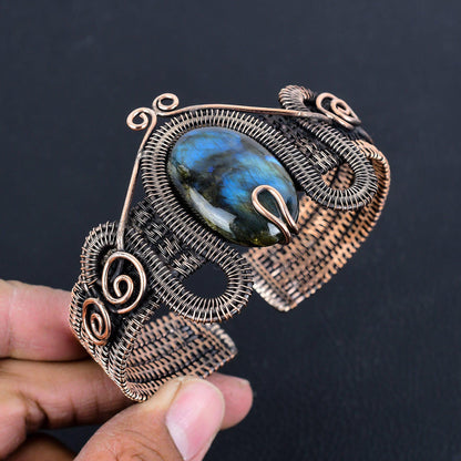 Blue-Green Labradorite Gemstone Copper Cuff