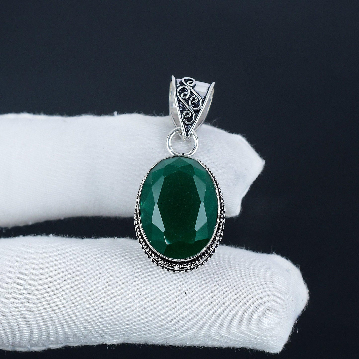 Green Onyx Sterling Silver Pendant