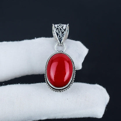Red Coral Gemstone Pendant