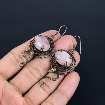 Pink Rose Quartz Gemstone Earrings