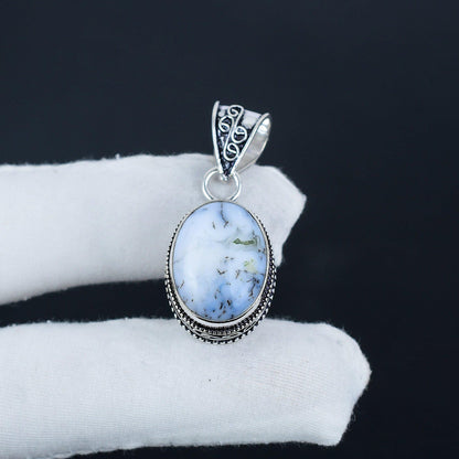 White Dendrite Opal Pendant
