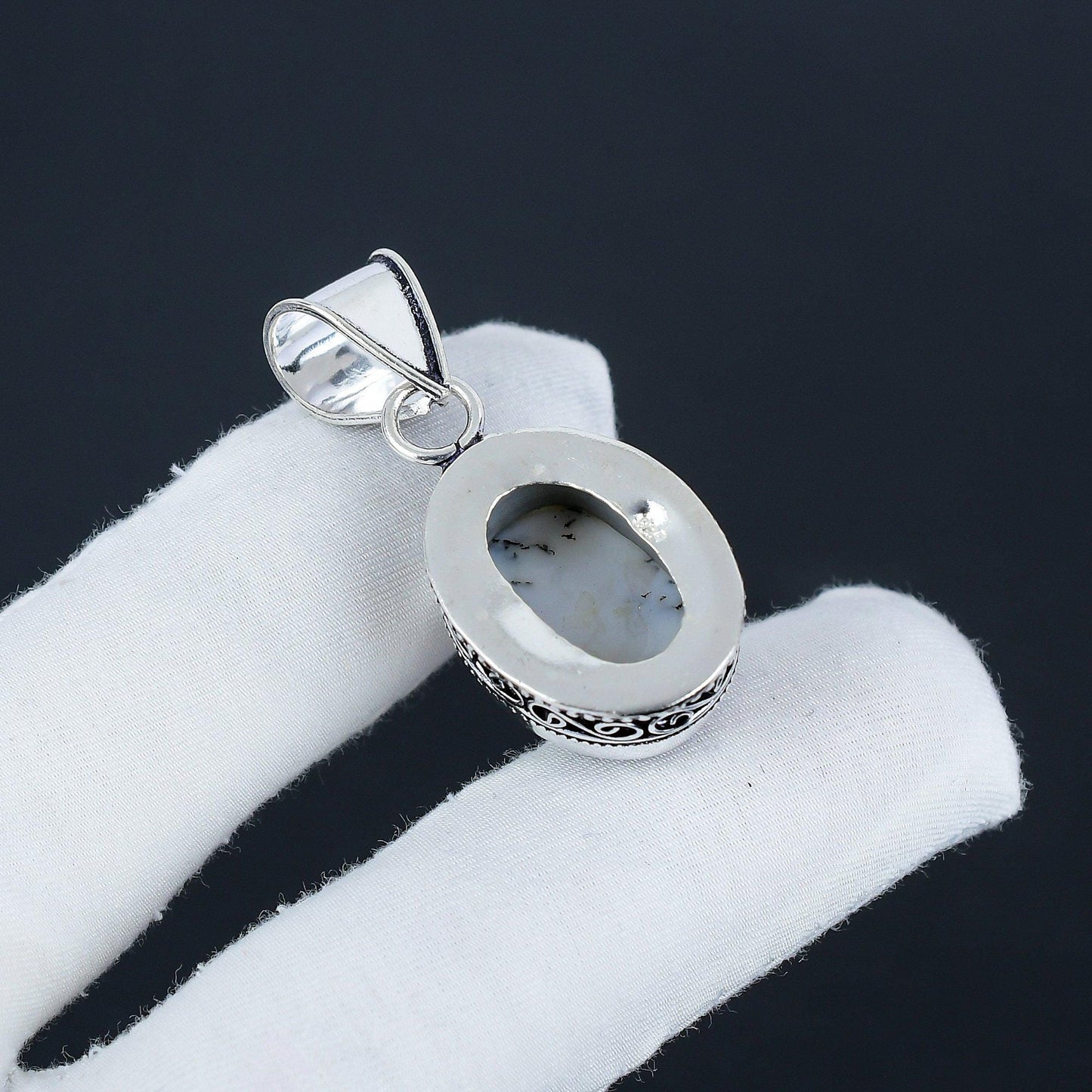 White Dendrite Opal Pendant