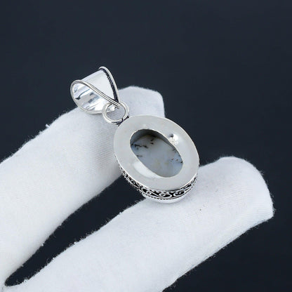 White Dendrite Opal Pendant