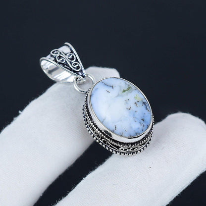 White Dendrite Opal Pendant