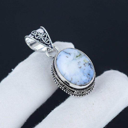 White Dendrite Opal Pendant