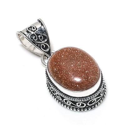 Orange Sunstone Silver Pendant