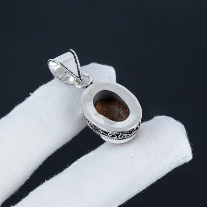 Orange Sunstone Silver Pendant