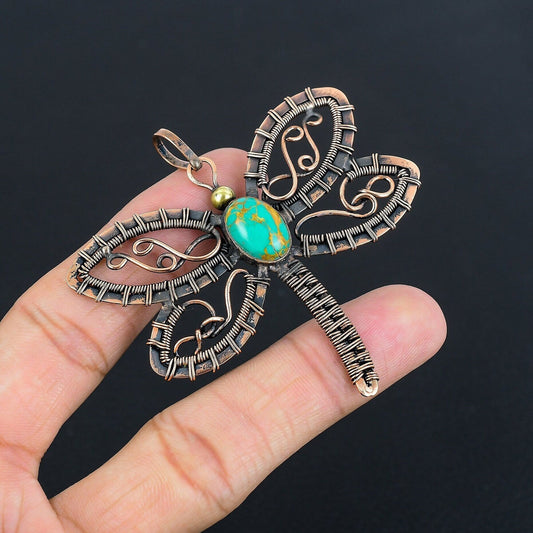 Turquoise Gemstone Dragonfly Pendant