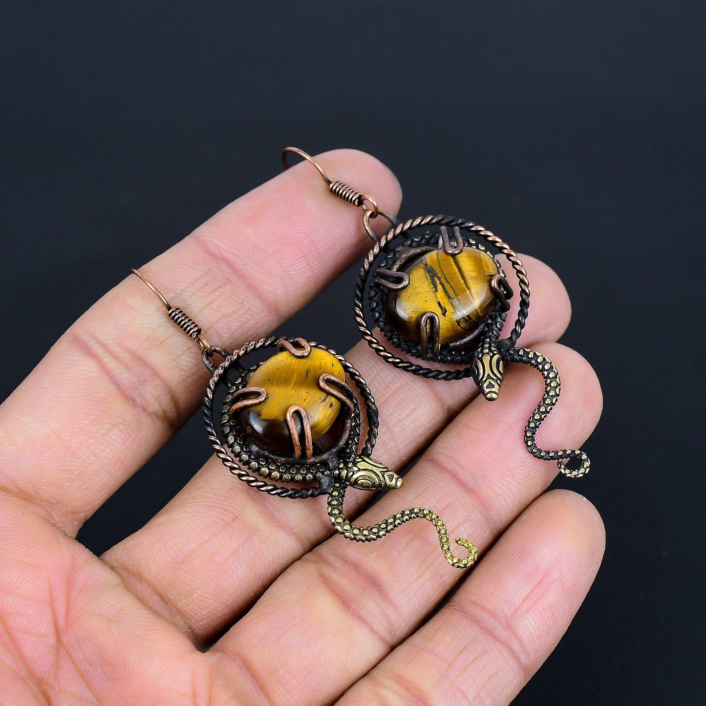 Copper Tiger Eye Gemstone Earrings