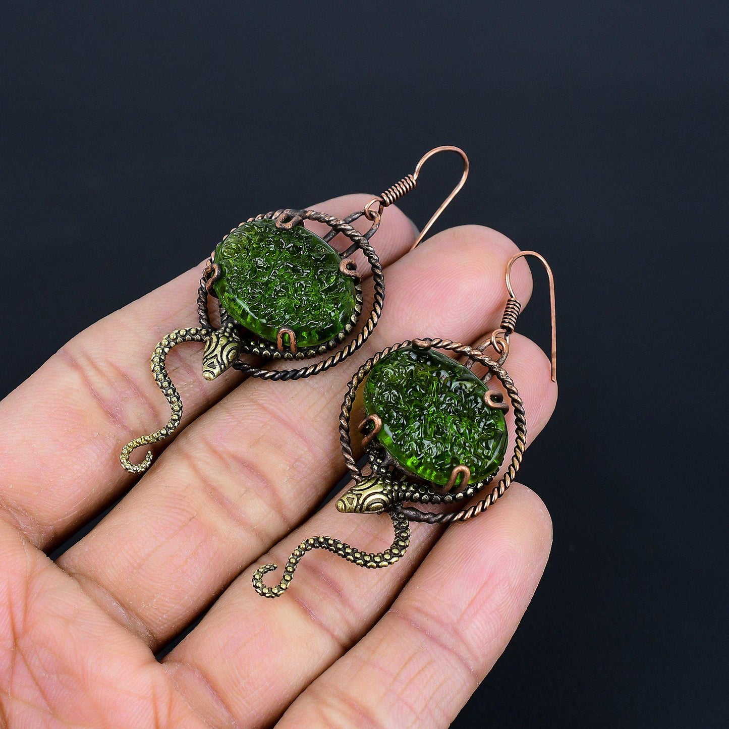 Green Moldavite Gemstone Earrings