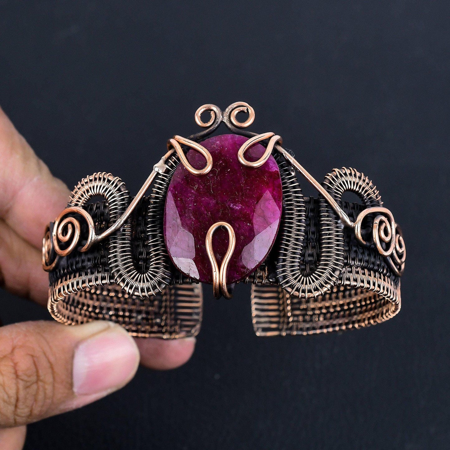Red Ruby Gemstone Copper Cuff Bracelet