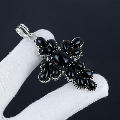 Black Onyx Gemstone Cross Pendant