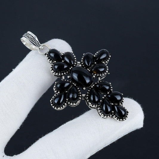 Black Onyx Gemstone Cross Pendant