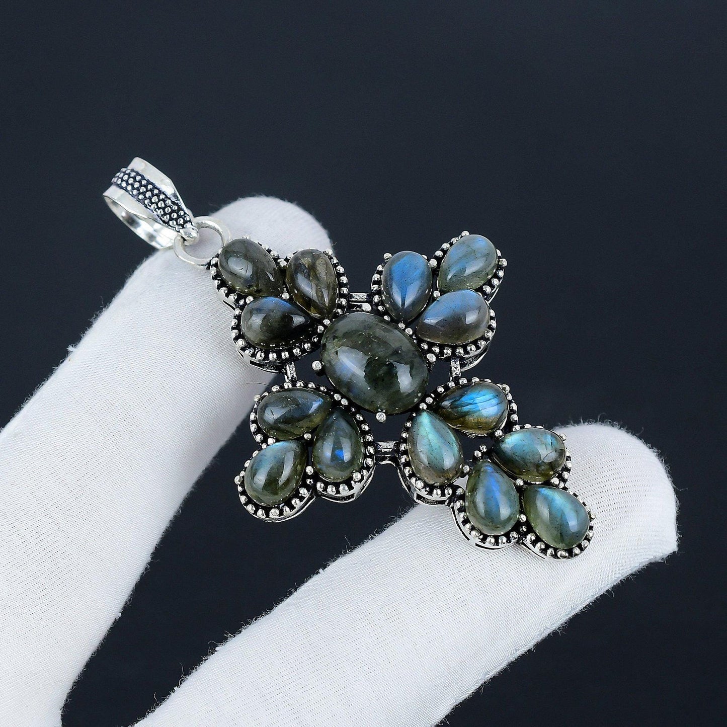 Grey Labradorite Cross Pendant