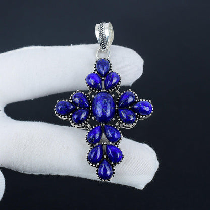 Blue Lapis Lazuli Gemstone Cross Pendant