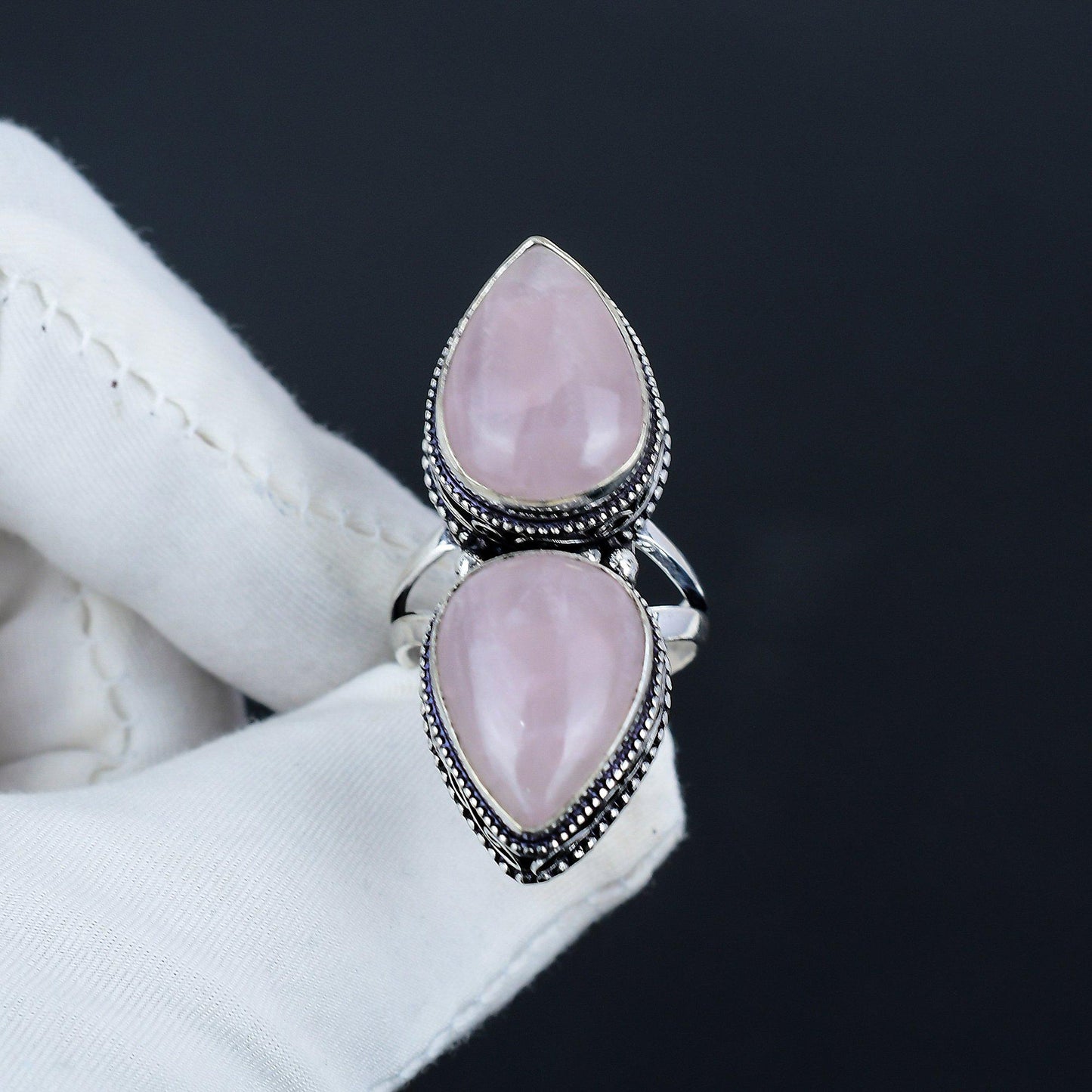 Pink Rose Quartz Gemstone Ring