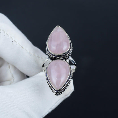 Pink Rose Quartz Gemstone Ring
